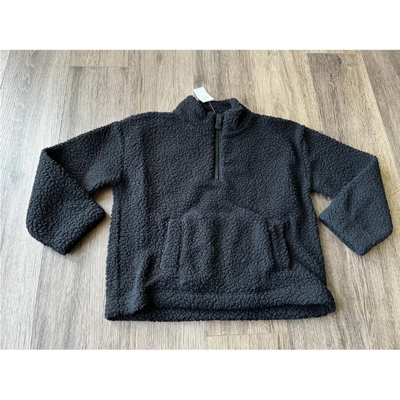 Gap Kids Girls Sherpa Fleece Quarter Zip Sweater Black NWT Size Small (6/7) - Picture 2 of 6